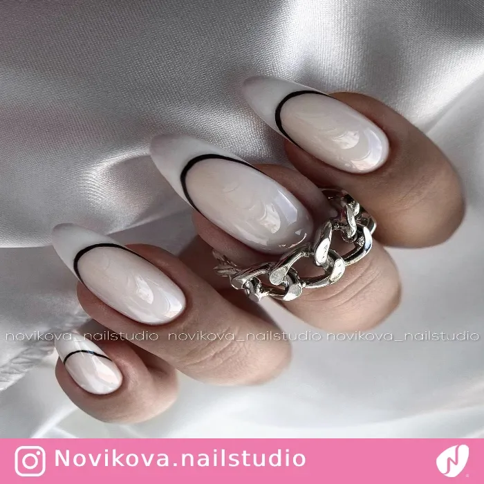 White Double French Almond Nails